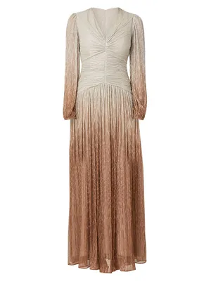 Alina Metallic Ombré Long-Sleeve Gown