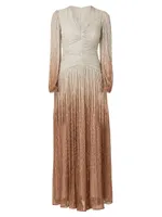 Alina Metallic Ombré Long-Sleeve Gown