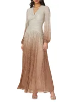 Alina Metallic Ombré Long-Sleeve Gown