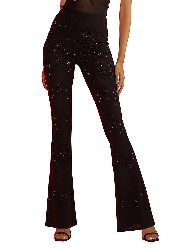 Crystal Mesh Pull-On Flare Pants