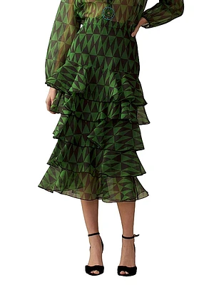 Geometric Silk Organza Midi Skirt