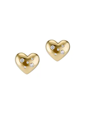 Prism Large 18K Yellow Gold & 0.33 TCW Diamond Puffy Heart Stud Earrings