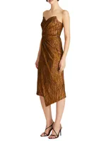 Marcy Foiled Strapless Midi-Dress