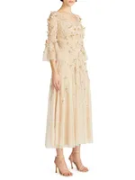 Zolene Tulle Embellished Midi Dress