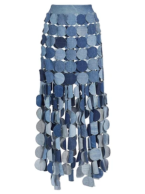 Circle Denim Fringe Maxi Skirt