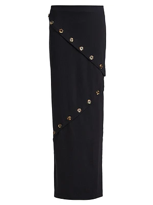 Fitted Jersey Button Maxi Skirt