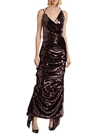 Sequined Fitted Asymmetric Ruched Gown