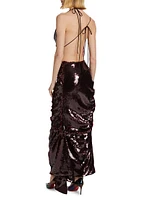 Sequined Fitted Asymmetric Ruched Gown