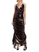 Sequined Fitted Asymmetric Ruched Gown