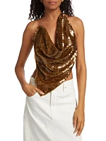 Open Back Sequin Cowl Neck Top