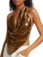 Open Back Sequin Cowl Neck Top