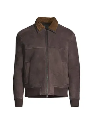 Shearling-Lined Suede Bomber Jacket