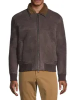 Shearling-Lined Suede Bomber Jacket