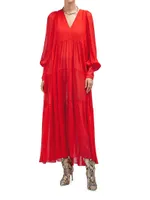 Charlie Peasant Inspired Silk Maxi Dress