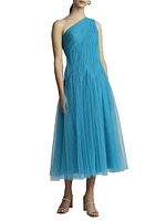 One-Shoulder Tulle Midi-Dress