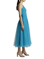 One-Shoulder Tulle Midi-Dress