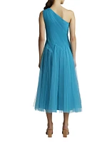 One-Shoulder Tulle Midi-Dress