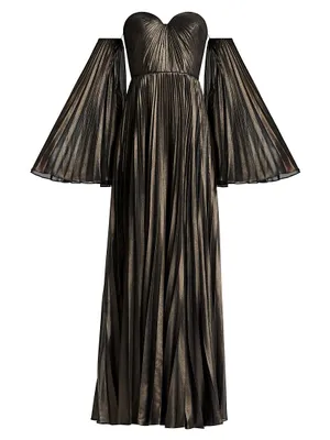 Pleated Off-The-Shoulder Gown