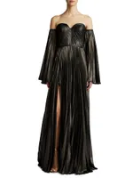 Pleated Off-The-Shoulder Gown