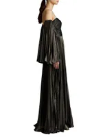 Pleated Off-The-Shoulder Gown