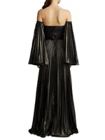 Pleated Off-The-Shoulder Gown