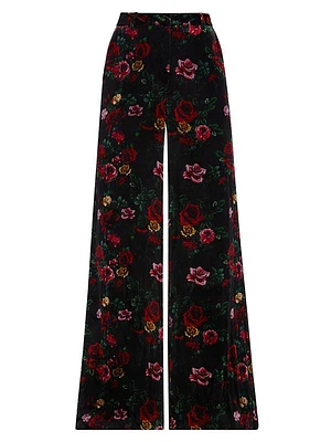 Pilar Floral Velvet Wide-Leg Pants