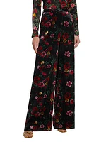 Pilar Floral Velvet Wide-Leg Pants