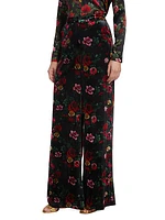 Pilar Floral Velvet Wide-Leg Pants