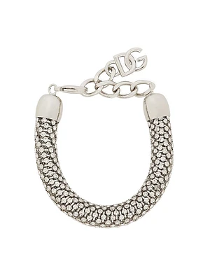Silvertone & Crystal Rolled Chain Bracelet