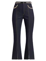 Piper Crystal-Embellished Chain-Link Boot-Cut Pants
