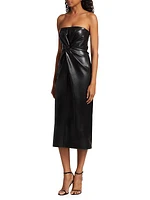 Mckenna Faux Leather Strapless Midi-Dress