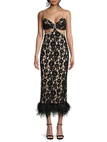 Sarah Lace & Feather Midi-Dress