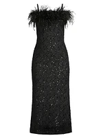 Lucca Beaded Feather-Embellished Midi-Dress