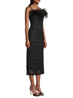 Lucca Beaded Feather-Embellished Midi-Dress