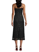 Lucca Beaded Feather-Embellished Midi-Dress