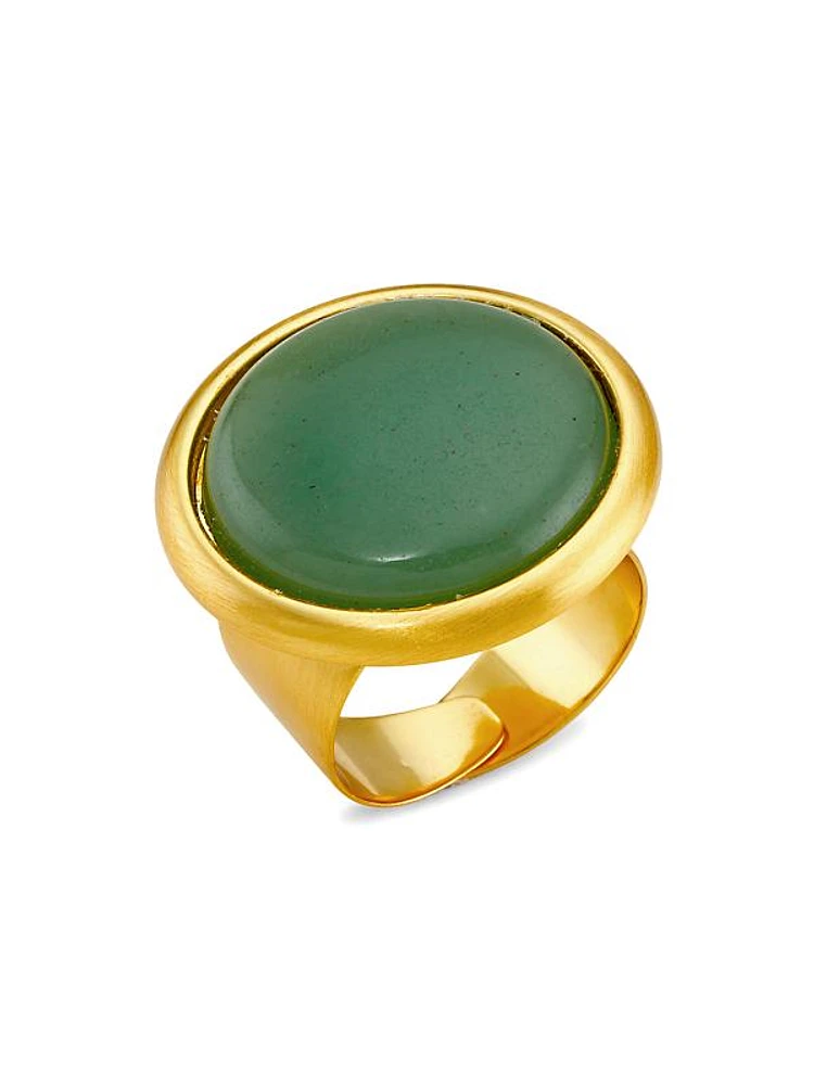 22K Gold-Plated & Jade Aventurine Adjustable Ring