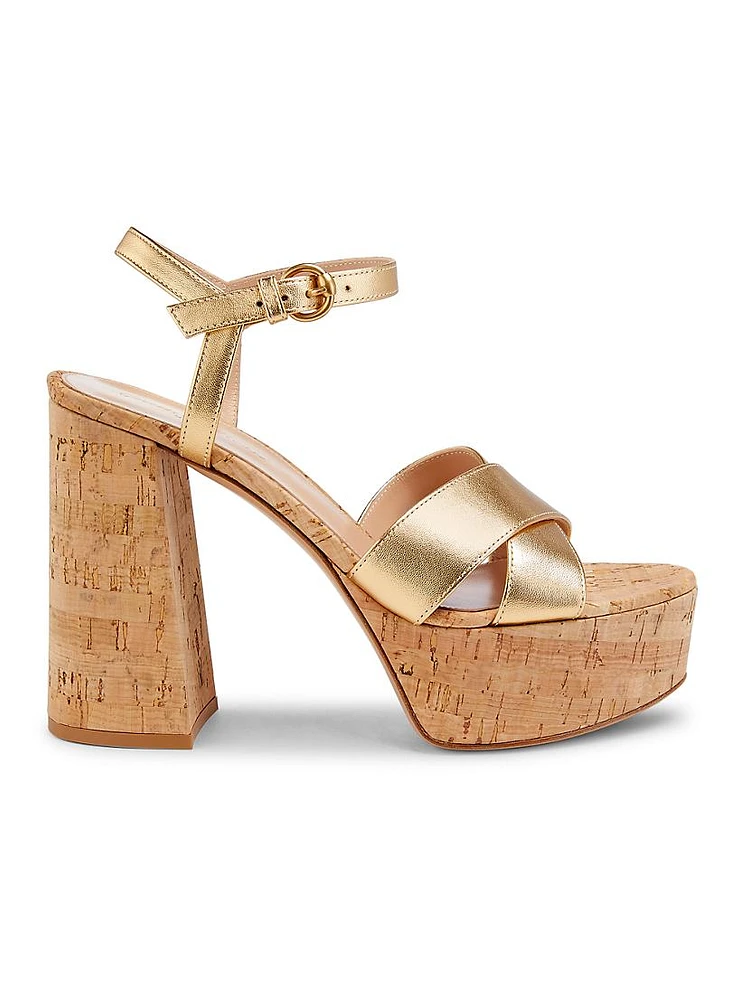 Bebe Metallic Leather Platform Sandals