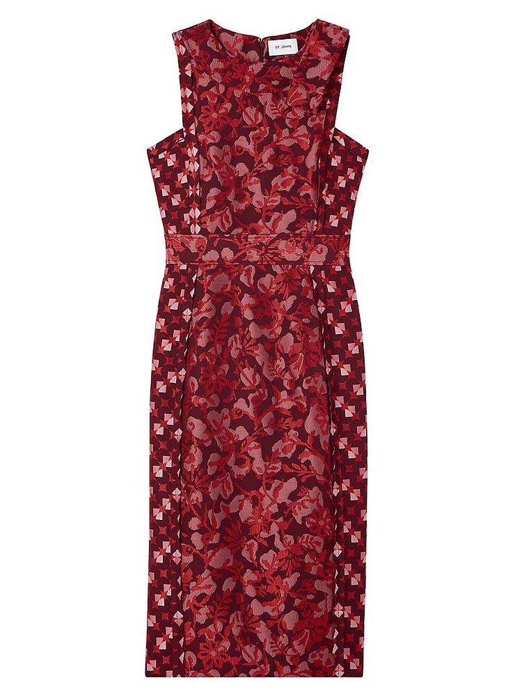 Evening Floral Jacquard Midi-Dress