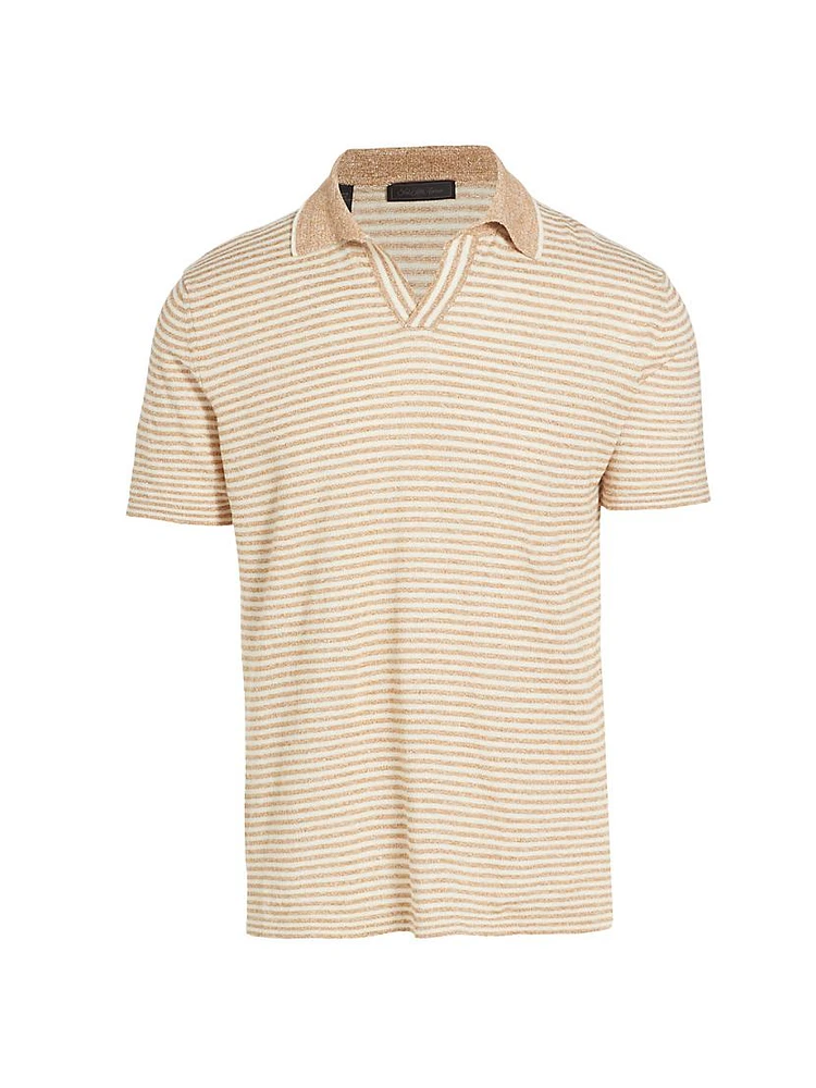 COLLECTION Beach Striped Linen & Cotton Knit Polo Shirt