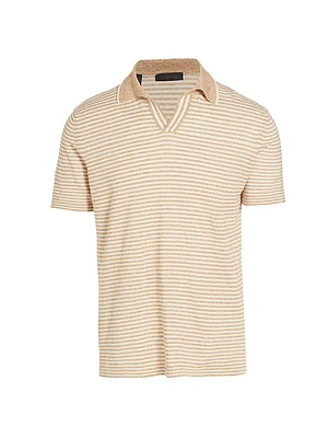 COLLECTION Beach Striped Linen & Cotton Knit Polo Shirt