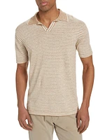 COLLECTION Beach Striped Linen & Cotton Knit Polo Shirt