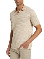 COLLECTION Beach Striped Linen & Cotton Knit Polo Shirt