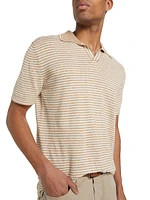 COLLECTION Beach Striped Linen & Cotton Knit Polo Shirt