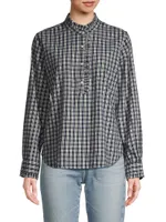 Breezy Ruffled Plaid Cotton Blouse