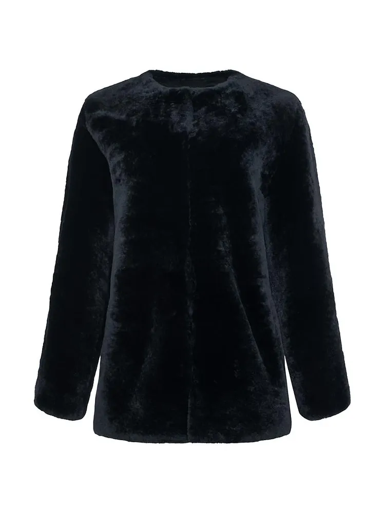 Collarless Shearling Lamb Jacket