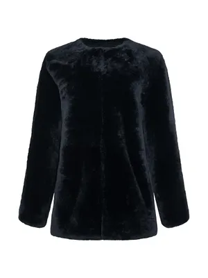 Collarless Shearling Lamb Jacket