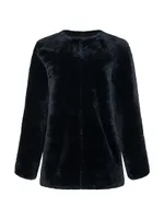 Collarless Shearling Lamb Jacket