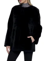 Collarless Shearling Lamb Jacket