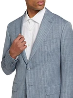 Slim-Fit Pinstriped Chambray Wool-Blend Suit