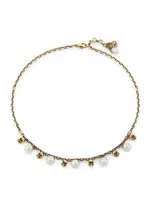 Goldtone & Imitation Pearl Skull Necklace
